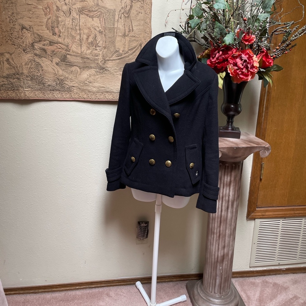 Teenie Weenie Bear Traditional Black Pea Coat with Gold Buttons
